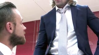 Bearded businessman Logan Moore fucked raw after hot blowjob