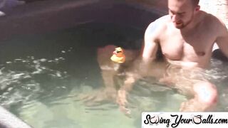 Adorable muscle head jerks off in jacuzzi after obsession ball rub