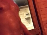 Almost caught at the gym sauna