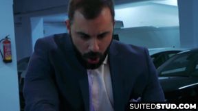 Elegant men wreck each other after work