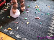 Popping baloons in stripper heels