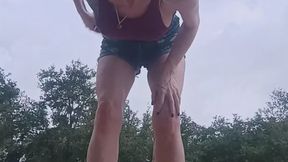Redhead Peeing Outside Public Boob flashing during fishing