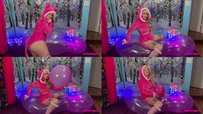 Princess Kitty Peach Rides, Blows, Deflates, and Edges On Big Doll Balloon