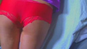 Just a sexy amateur cutie showing her butt in red panties