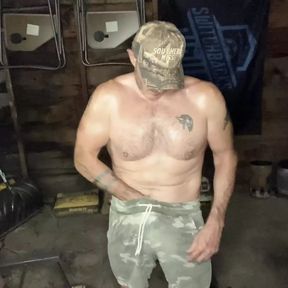 Sweaty Country Hunk Jacking cock In Garage