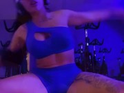 Streching in the gym, very hot and sweating more in my Onlyfans page @saduargonzalez