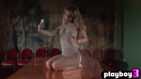 Petite blonde teen model exposed hot posing and babe enjoyed striptease