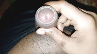 Black twink in stretch pants jerks off and cums