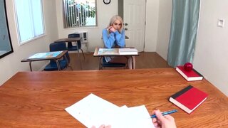 Babe comes to teacher to have sex on the desk