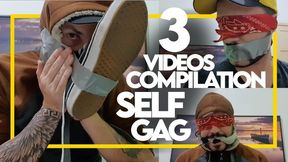Compilation - 3 Videos - Self Gag with duct tape, bandana and socks (1080p) Gay Bondage - Gay Domination - Gagged - Male Gagged - BDSM - C4SBondage26