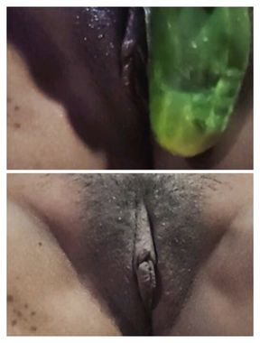 Freaky wife slamming cucumber deep in her juicy pussy&#x1F32E;&#xFE0F; slit.