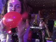 Hairy Hippie Looner Girl With Dreadlocks Inflates Red Balloon