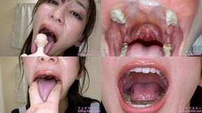 Yuri Adachi - Showing inside cute girl's mouth, chewing gummy candys, sucking fingers, licking and sucking human doll, and chewing dried sardines