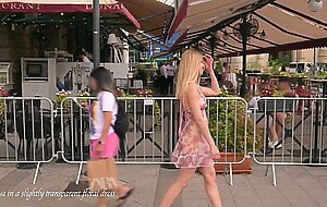 Freya in a slightly transparent floral dress