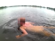 Risky naked outdoor swim in lake with soft dick (no cum)