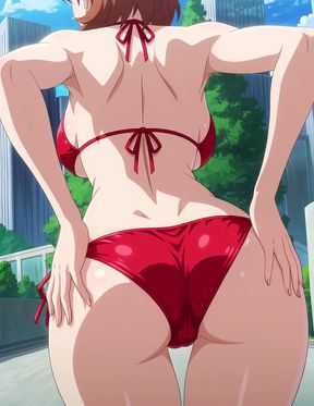 Curvy manga girl shows off her body in an ecchi pose