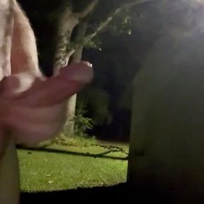 Walking Naked Outside at Home at Night with Erection While Masturbating with Cars Going By