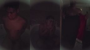 enjoying a bubble bath in the dark early morning
