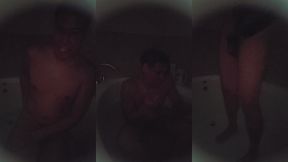 enjoying a bubble bath in the dark early morning