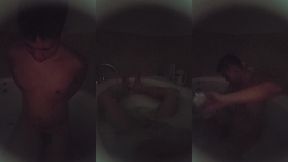 enjoying a bubble bath in the dark early morning