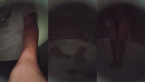 enjoying a bubble bath in the dark early morning