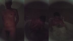 enjoying a bubble bath in the dark early morning