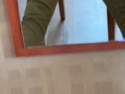 Quick jerk-off in my jeans. I cum on myself in front of open windows.