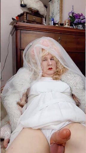 Transbride Plays with Cock in Soft Furs