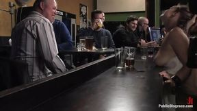 Busty Brunette Fucked in Front of a Bar Full of People