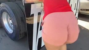 Blonde with tight shorts showing off her big ass fetish
