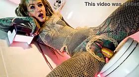 Tattoo Covered Solo Piss – Dreads, Fishnets & Golden Shower Fun
