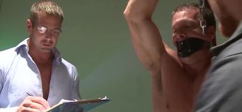 MuscleJockBound. - Bondage hunk's belly shaved