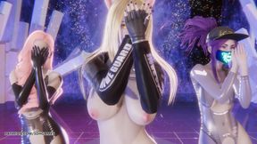 [mmd] (g)i-dle - Queencard Ahri Akali Seraphine Sexy Striptease Dance League of Legends Uncensored Hentai