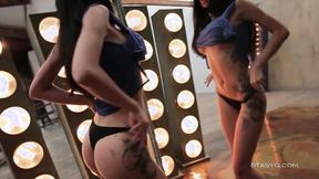 ”Pretty babe with perfect tits strips nude”