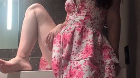 Petite White Girl Fucks Her Dildo on Bathroom Counter