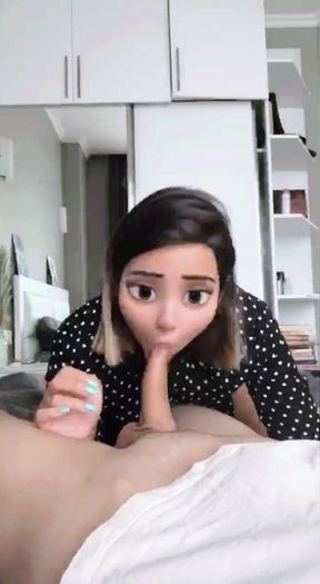 Girl with cartoon face suck big dick