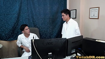 Asian medical uniform twinks bareback anal in the office
