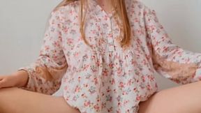 Petite 18yo brunette with massive natural tits winks at cam, teases her perfect body