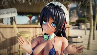 Peachy Beach Pt two, 3D Anime Bikini Maid, Hibiki, gets banged! inside the mouth, between huge titties and tight twat!