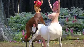 Futanari Centaurs Entwine in Fiery Forest Mating Ritual