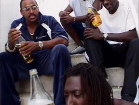 Black and white anal foursome party...cum in mouth