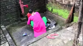 I suddenly see my step aunty cleaning clothes I went behind her and started fucking her ass