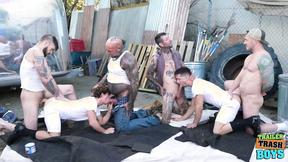 ”TRAILERTRASHBOYS Eddie Patrick & Greyson Myles Spitroasted On Gay Groupsex”