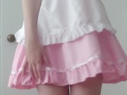 Wearing a maid dress with vibrating buttplug makes my cocklet leak