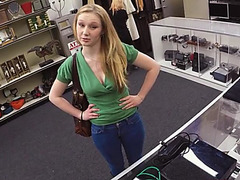 Blonde girlfriend gets fucked at the pawnshop in exchange of cash