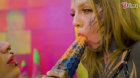 Heavy Tattooed Lesbian Toy Ride ANAL, ATM, and Fantasy Dildo Fun