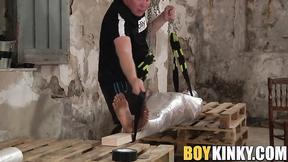 ”Young kinky slave is helpless & tied up during a handjob”