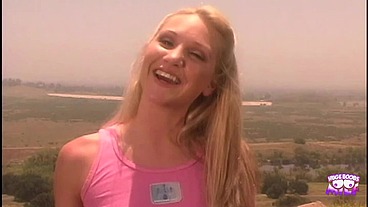 Instead of studying the sweet blonde goes outdoors to have passionate sex in the open