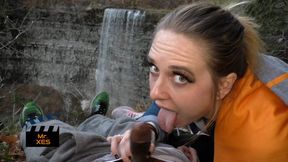 Outdoor Waterfall BlowJob Blonde Caught