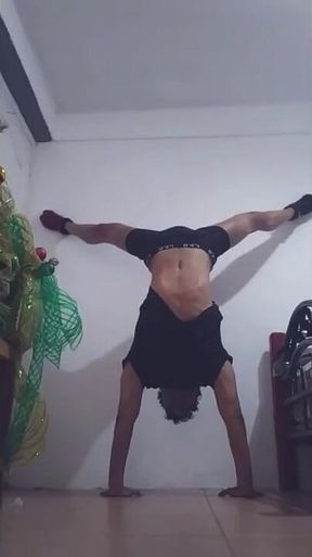 Sexy exercises in suspensor and straw at the end